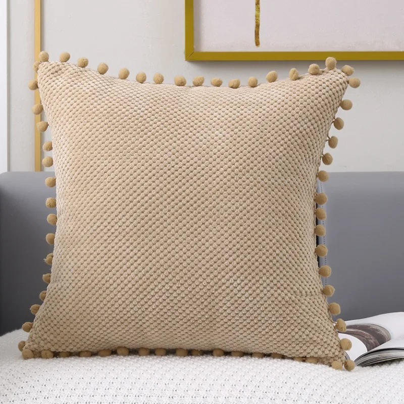 

Pompom Cushion Cover 45x45 30x50cm High Quality Decorative Pillows Cover for Sofa Living Room Home Decor Beige Pillow Case