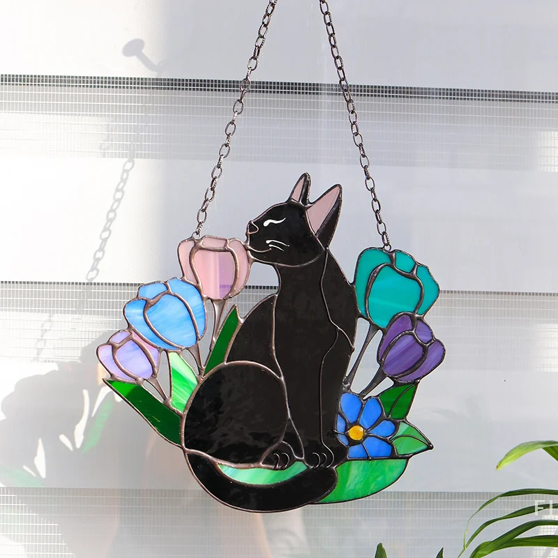 [YU] Niedliche Katzen-Fensterdekoration – Acryl-Fenster-Hängeornament mit Saugnäpfen, lustiges Katzen-Silhouette-Design für Zuhause, Büro