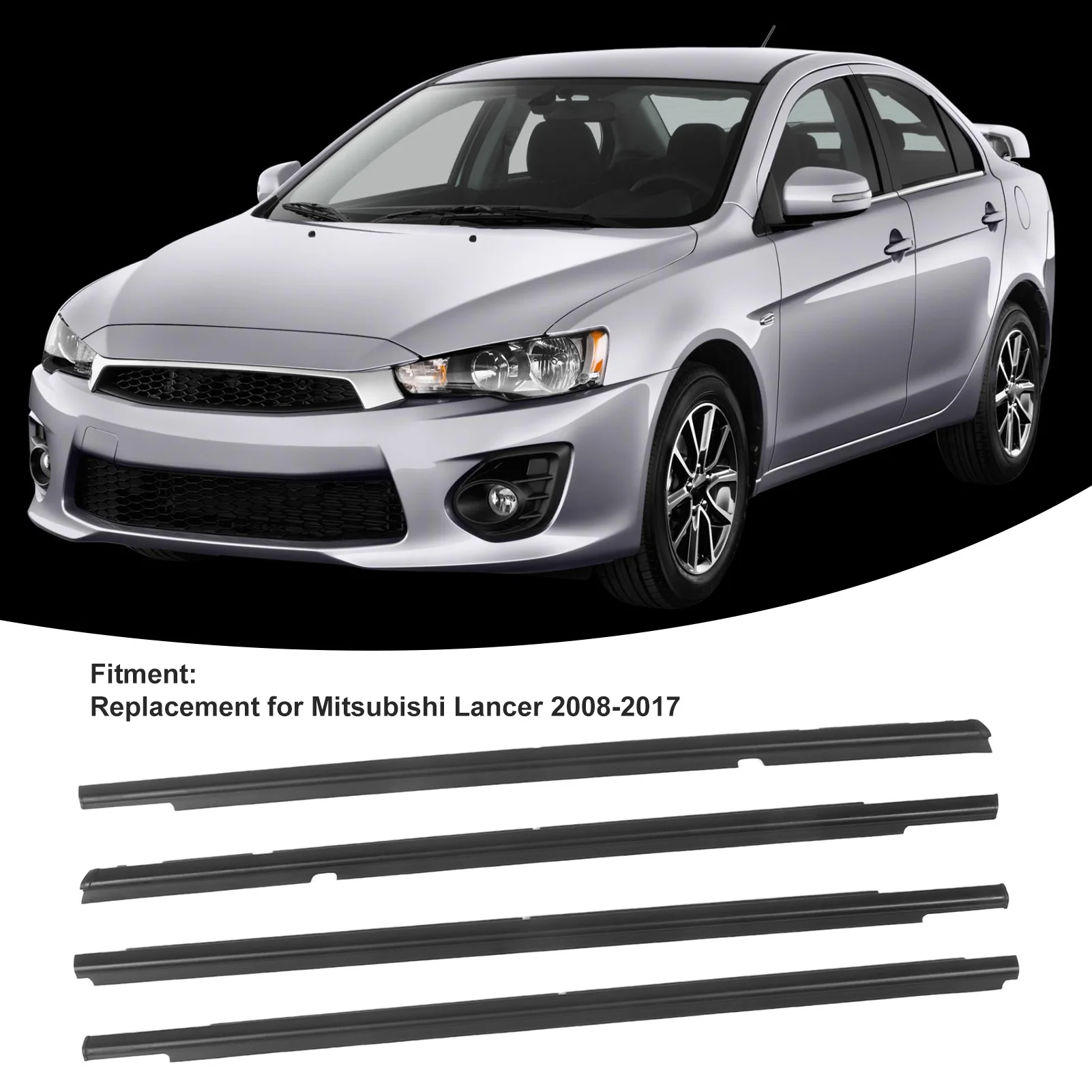 4pcs Weatherstrip Door Seal Belt 5727A005 Front Rear Window Moulding Trim Belt Replacement for Mitsubishi Lancer 2008‑2017
