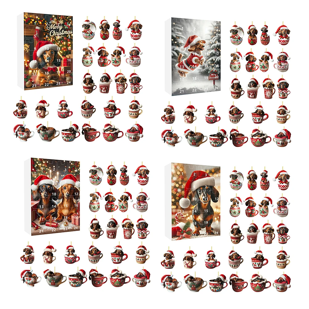 Calendario de Adviento de Navidad Dachshunds 2024 con figura de Dachshunds, adorno, calendario de cuenta regresiva de Navidad, regalos de Navidad para amantes de los perros
