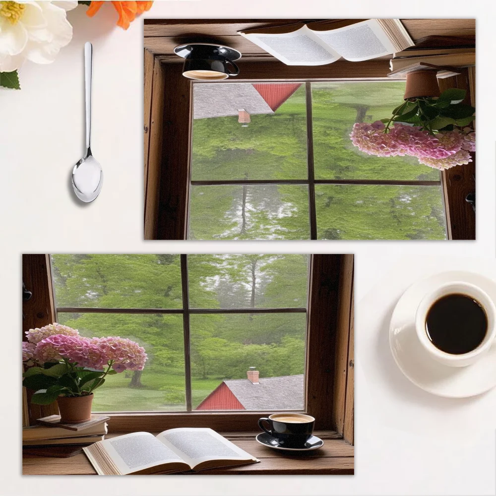 طقم مفرش طاولة مستطيل مكون من 4 قطع، تصميم زهور، سهل التنظيف، ديكور منزلي أنيق، مثالي لتناول الطعام والاحتفالات. #2