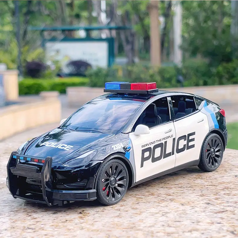 Nuevo modelo 1:24, modelo 3, modelo Y S X Roadster, coche en miniatura de aleación, vehículo de policía fundido a presión, modelo de coche, sonido y luz, juguete para regalo para niños