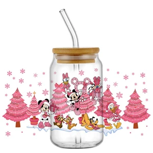 Miniso pink christmas mug, 3d uv dtf cup wrap for 16oz libbey, cartoon diy, mikey mouse, washable, adhesive transfers 8 Main sales helmet ls2 pink - №6