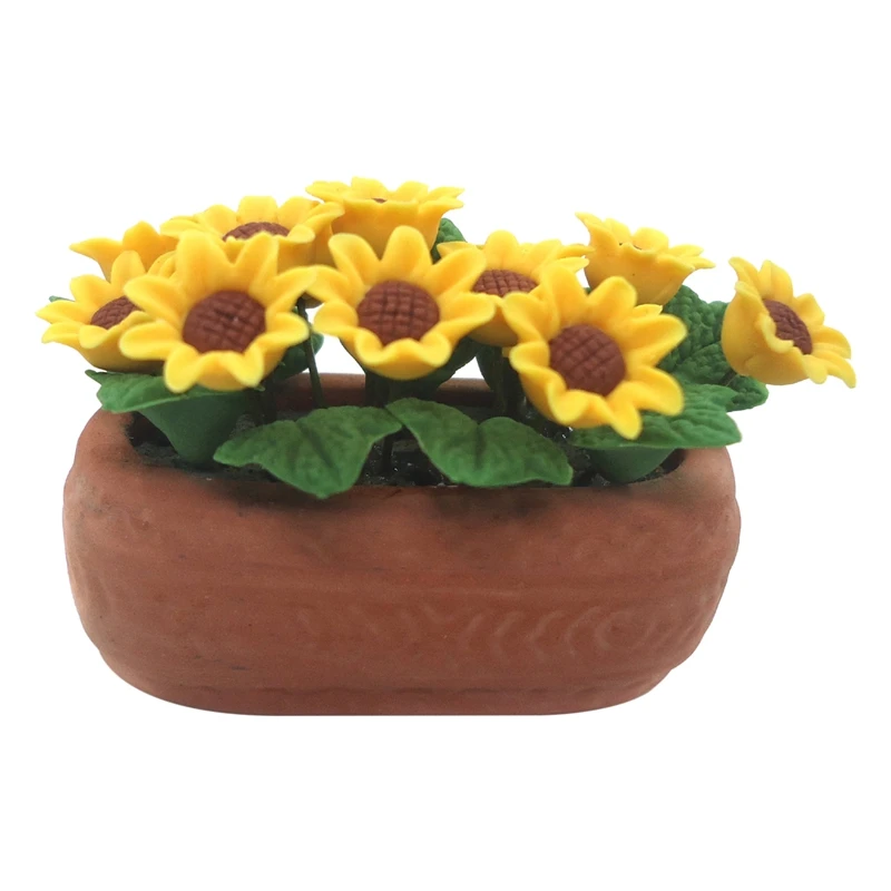 1/12 Simulation Dollhouse Sunflower Model,Miniature Clay Flowers Bonsai For Dollhouse Scene Decoration Accessories