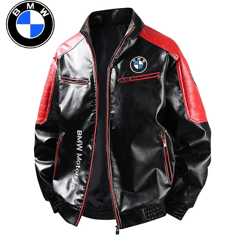 

BMW Leather Jacket Men Winter Fleece Motorcycle Faux PU Jacket Removable Fur Collar Windbreaker Ropa De Hombre Slim Coat