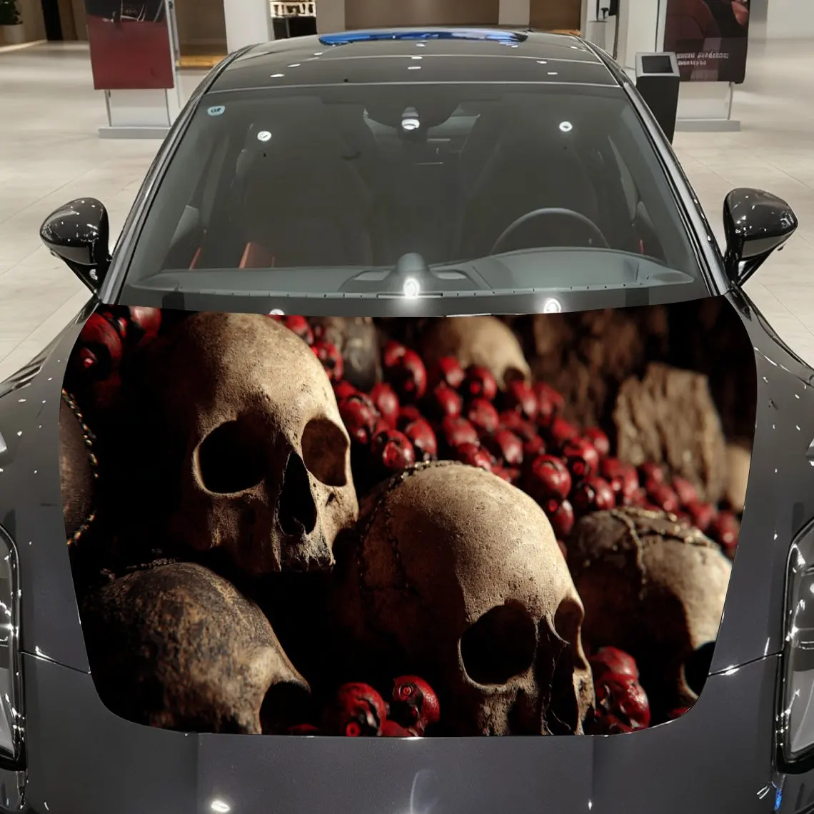 

Dark Red Skull Pile Auto Cover Sticker, Waterproof and Self-adhesive Auto Hood Decal, Auto Vinyl Wraps, Cool Car Exterior Decal,