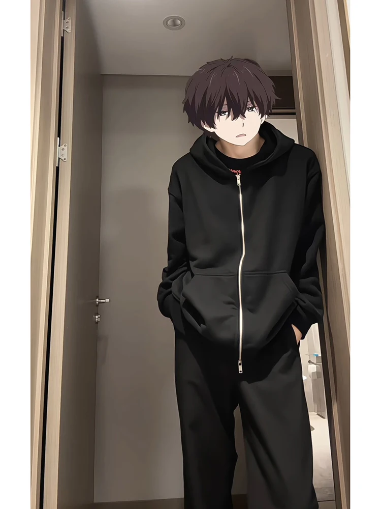 

Мужская толстовка-кардиган American Sle на осень-зиму с двойной молнией, черная, модная, премиум-класса, с капюшоном