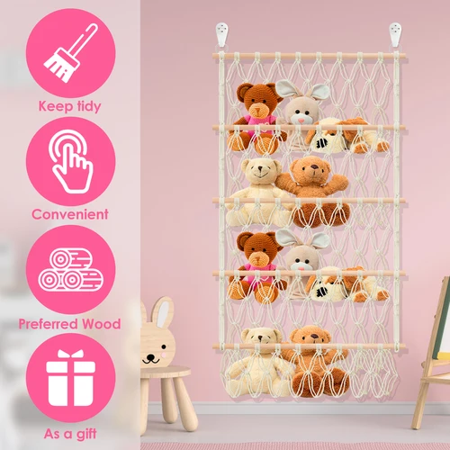 Imagen 2 del producto Hamaca de almacenamiento de juguetes de peluche de 4 capas, almacenamiento de animales de peluche de gran capacidad, organizador de juguetes colgante bohemio para sala de juegos y dormitorio
