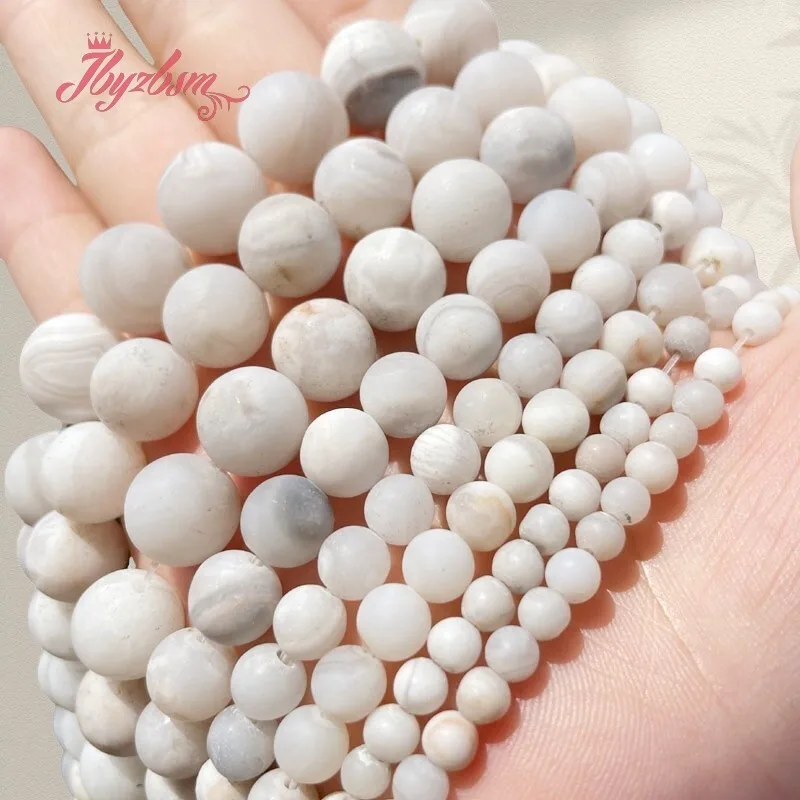 الطبيعية الأبيض الصقيع مجنون الدانتيل العقيق حجر مستدير الخرز فضفاض ستراند 15 بوصة 6 مللي متر/8 مللي متر/10 مللي متر ل سوار ذاتي الصنع صنع المجوهرات الخرز #1