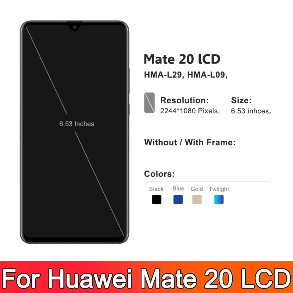 6.53\'\' Tested For Huawei Mate 20 LCD Touch Screen Digitizer Assembly For Mate 20 SNE-AL00 SNE-LX1 Display Replacement Parts