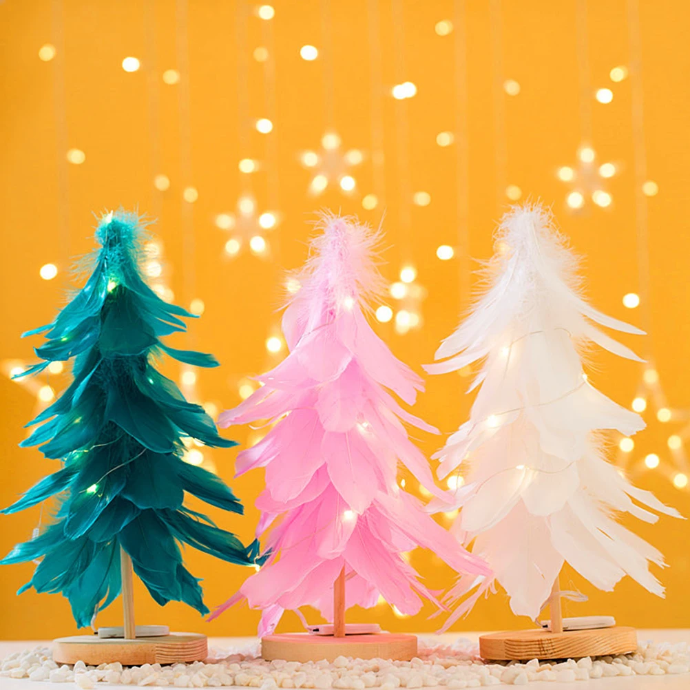 

Tree Decoration Led Lights Desktop Xmas Tree Wooden Base Mini Tabletop Decor For Holiday Party Home
