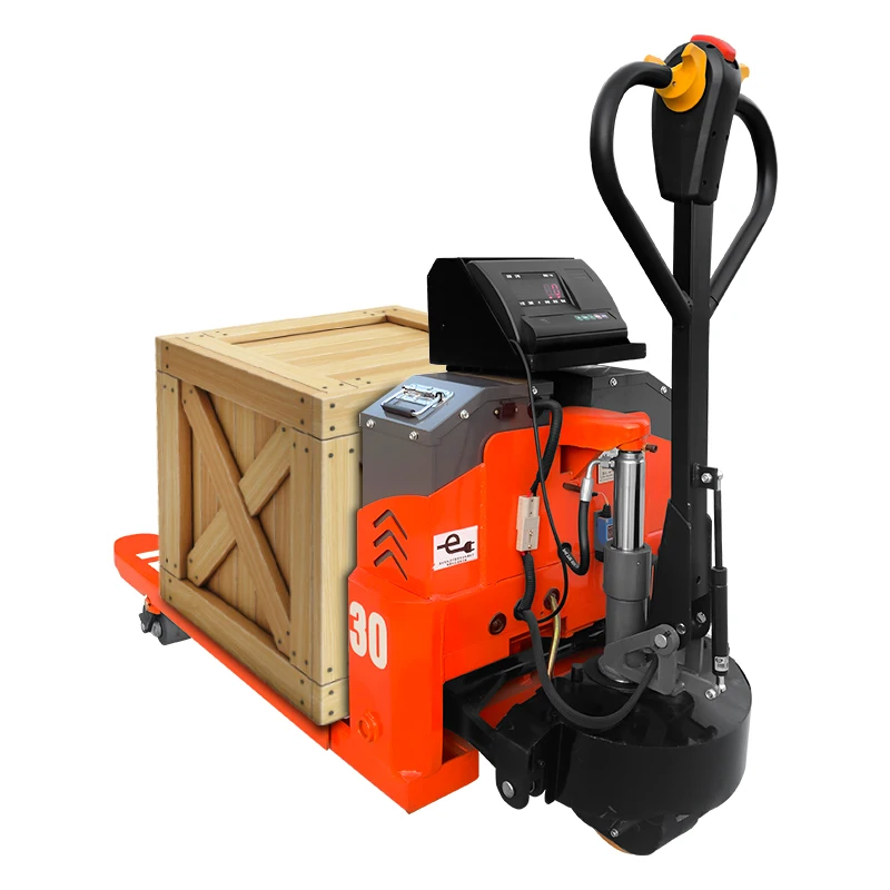 

Clearance Sale Adjustable Fork Fully 1.5ton Electric Pallet Jack with Weigh Scale