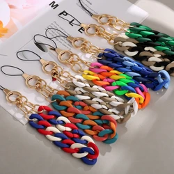 Fashion Colorful Metal Acrylic Beaded Mobile Phone Chain For Women Girls Anti Lost Telephone Lanyard Cellphone Strap Jewelry
