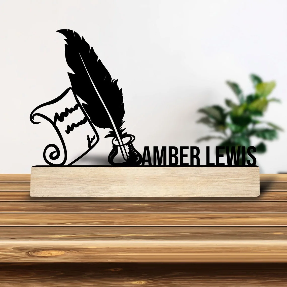 1pc Personalized Retro Iron Statue Decoration Customizable Content With Wooden Base Home or Office Decorations view 2