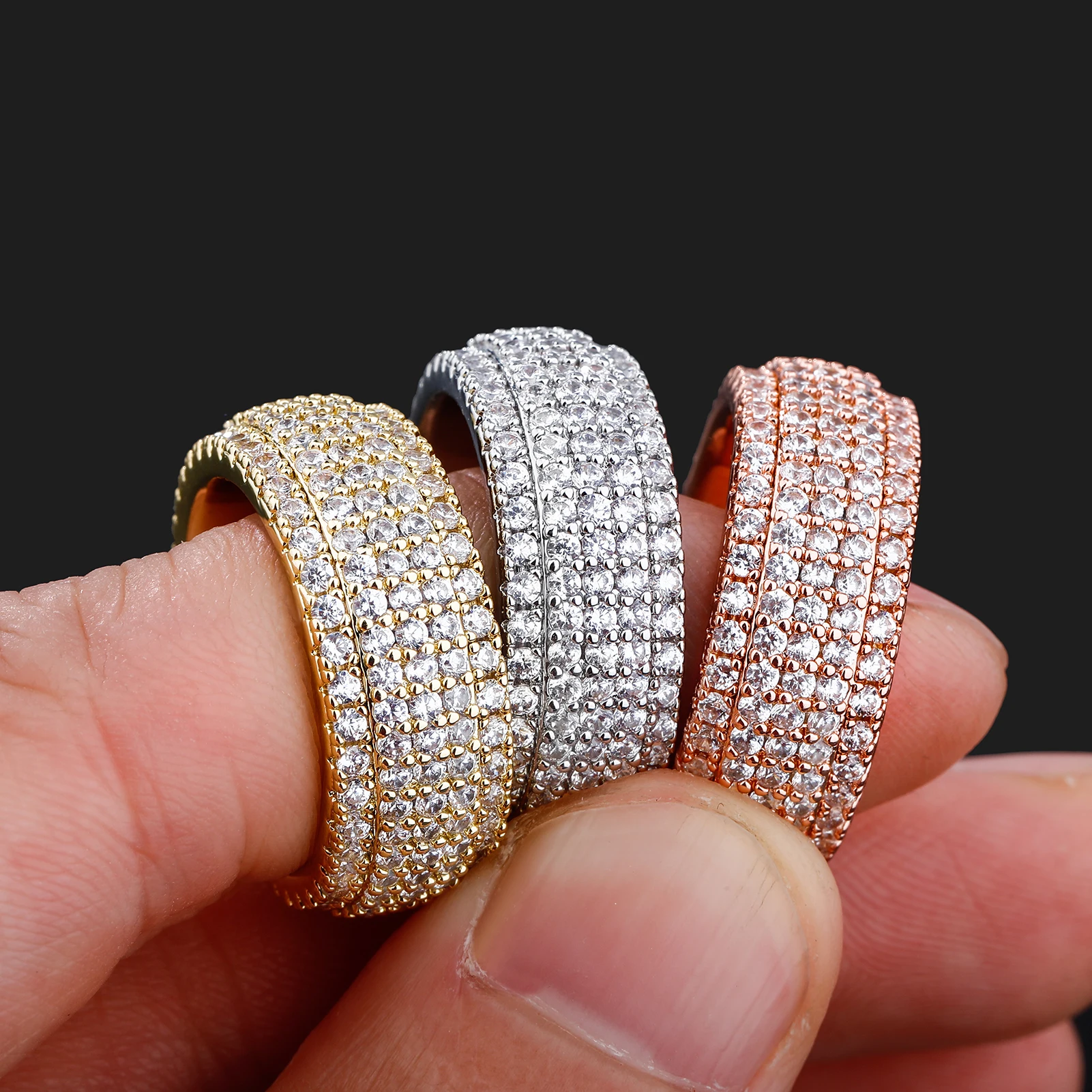 TOPGRILLZ 5 Layer Zirconia Band Ring Full Micro Pave Cubic Zirconia Rings High Quality Hip Hop Fashion Jewelry For Men Women