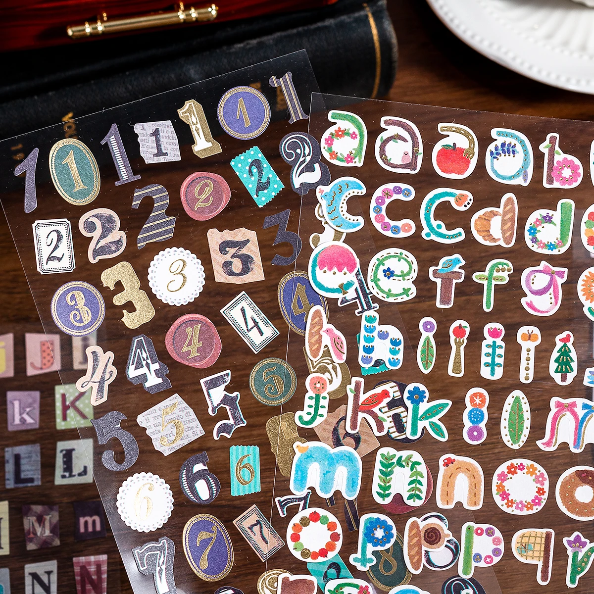 

Набор винтажных наклеек с золотой фольгой (6-30 листов) с буквами и цифрами, для украшения дневников своими руками, милые художественные подарки, школьные принадлежности.