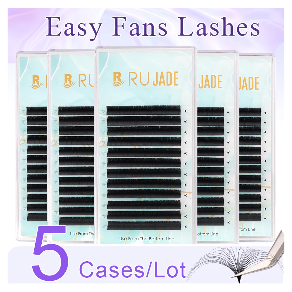 

5 Trays/Lot Automatic Flowering Fast Blooming Easy Fan Lashes Individual Eyelash Extension Soft Fast Blooming Eyelash Extensions