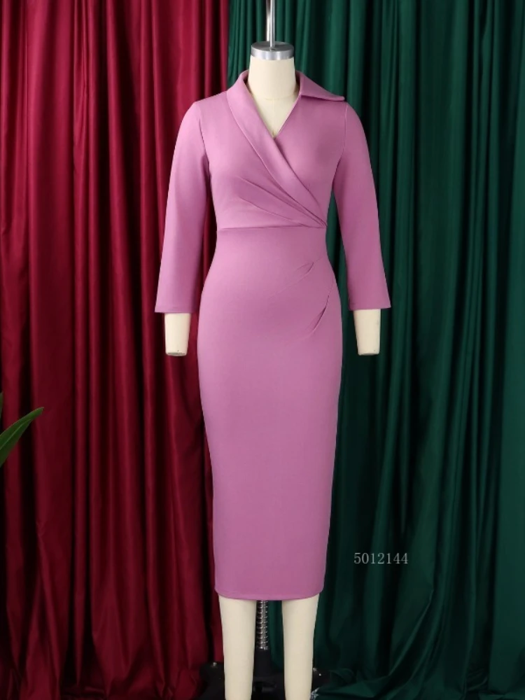 

D3356 large size women's clothes new fashionable V-neck solid color hip pencil skirt sexy slim African dress