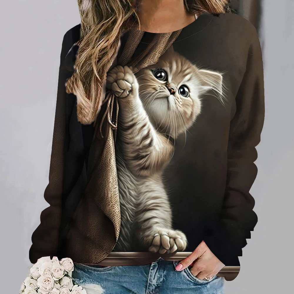 Mode Leuke Kat Sweatshirts Dier 3D Print Hoodies Vrouwen Casual Lange Mouw Y2k Hoodie Oversized Truien Tops Vrouw Kleding