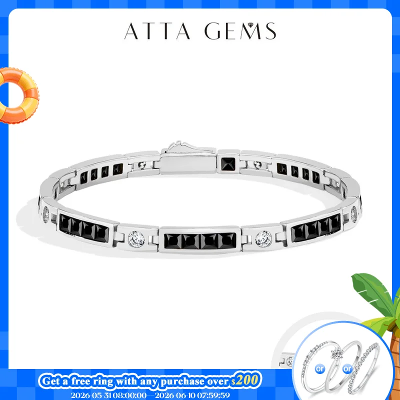 

ATTAGEMS Princess Cut 3*3mm Black Spinel Bracelets forWomen Men S925 Silver Zircon Tennis Bracelet Fine Jewelry With Certificate
