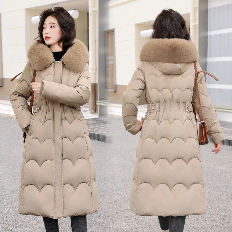 

Women Long Lenth Parkas Coats Hooded Overcoats Solid Zipper Big Fur Collar Straight Thick Office Lady Casual 2025 Autumn Winter