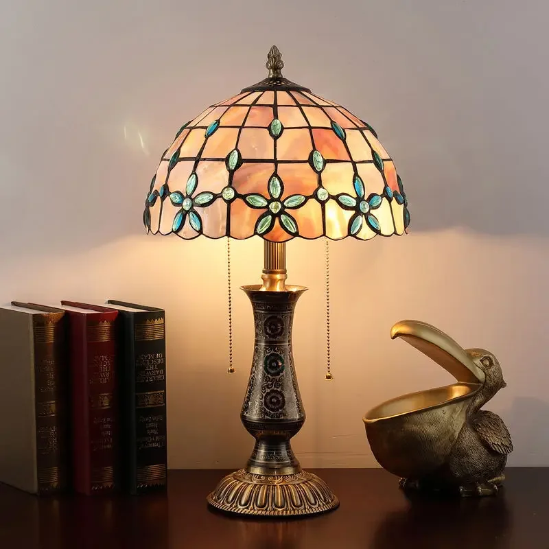 European Tiffany Brass Table Lamps LED Creative Modern Shell Decor Desk Light for Home Living Room Bedroom