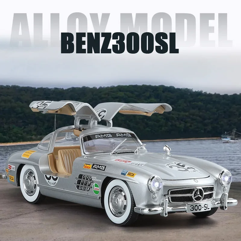 1/24 Scale Modified Benz 300SL Vintage Car Model Collective Gull Wing Voiture Miniature Toy Vehicle Boy Birthday Gift Home Decor