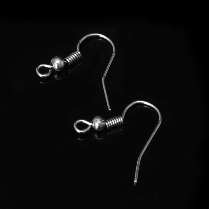 91AF 100 Pcs Earring Hooks Hypo-Allergenic Silver Plated Steel Ear Wires