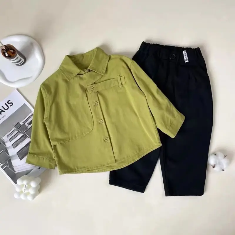 

2026 New Long Sleeve Striped Shirt+PantsAutumn Children Baby Clothes Gentlemen Elegant Suit Kids Tracksuit For Boys Casual Sets
