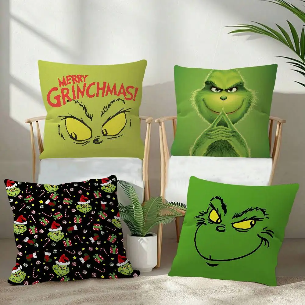 Film The G-Grinch C-Christmas Kissenbezug, modischer quadratischer Kissenbezug für Schlafzimmer, Sofa, Zimmer, Ins-Dekoration, Freizeit