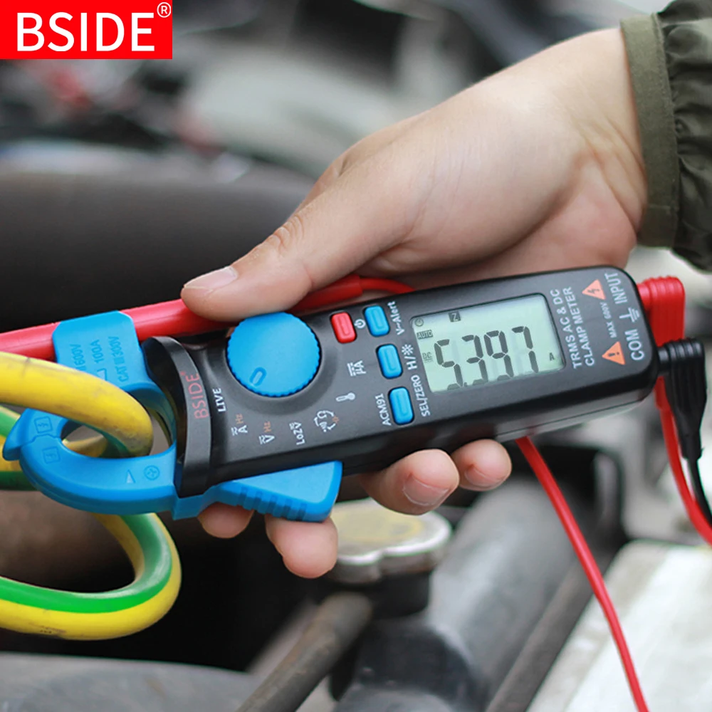 BSIDE True RMS Clamp Meter 1mA Plier Ammeter Professional Car repair Digital Multimeter DC AC Current Volt Temp Capacitor Tester