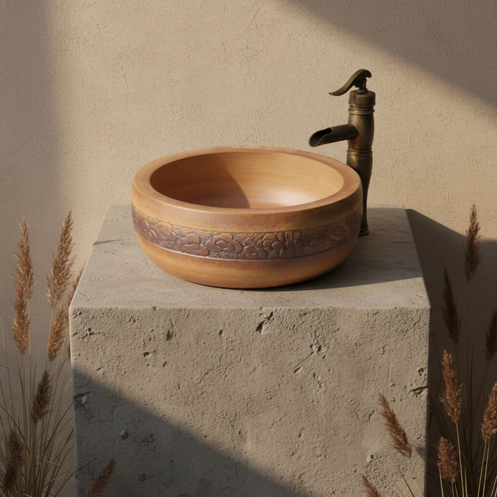 j* Hot Sales Ceramic Art Basin Round Vessel Bathroom Sink Traditional Design Hand Painted 9L Capacity 5 Year Warranty