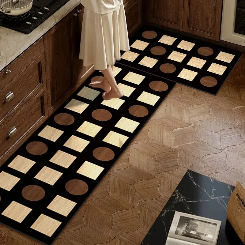 Wood Grain Kitchen Floor Mat Geometric Pattern Non-slip Rug Waterproof Dirty Resistant Wipe Clean Carpet Long Rugs Tapis Cuisine