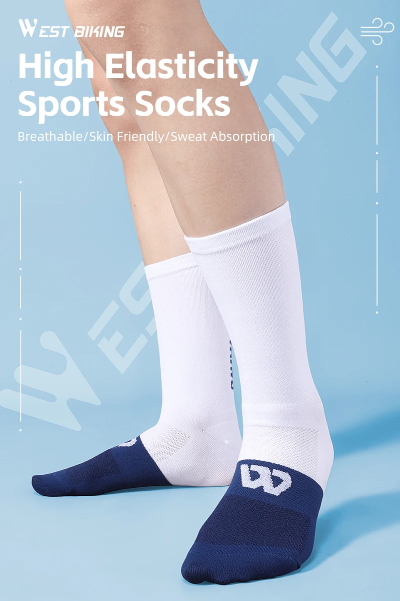 WEST BIKING Fahrradsocken für Männer und Frauen, Farbblock-Design, Atmungsaktive Sportsocken, Hohe Elastizität, Lauf- und Fahrradausrüstung, Größe 37-44 – Detail 1