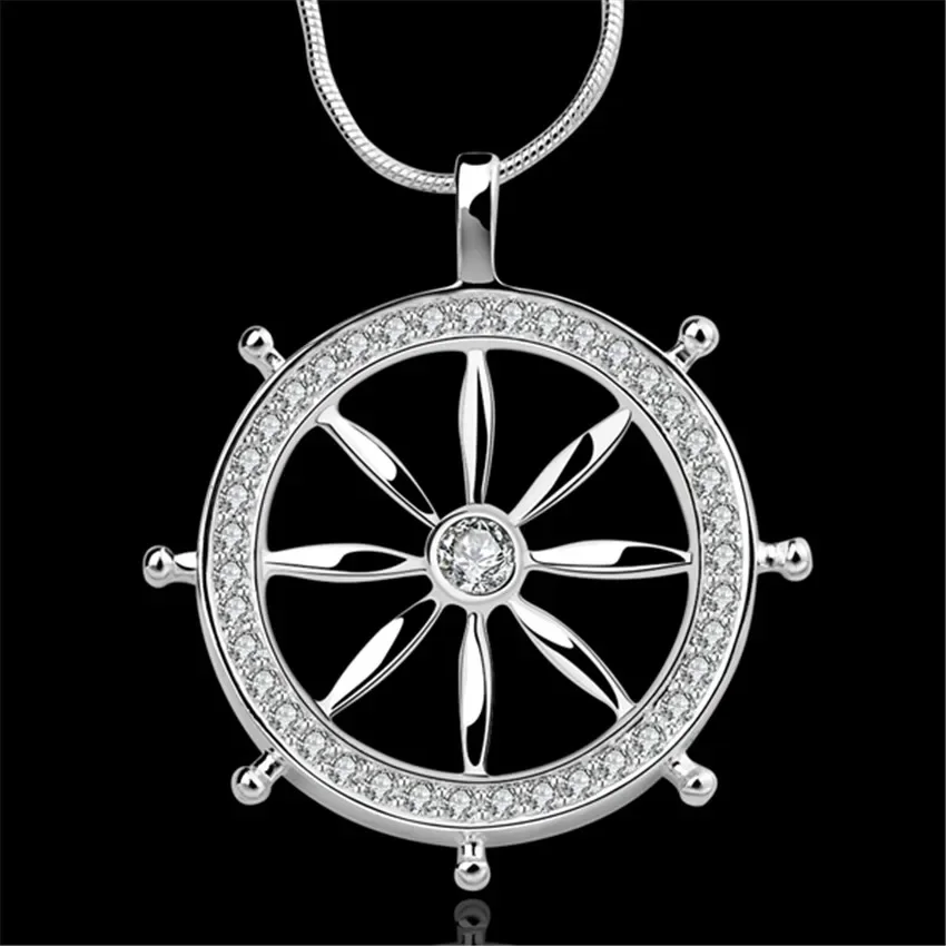 925New Listing Classic rudder Crystal Pendants  silver color Necklace for women lady Men's Fashion Jewelry N679