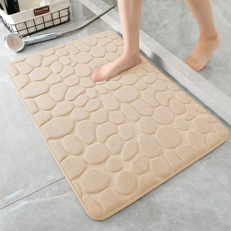 1pc Gray Sponge Stone Pattern Embossed Bathroom Anti-slip Absorbent Mat, Suitable For Bathroom And Toilet