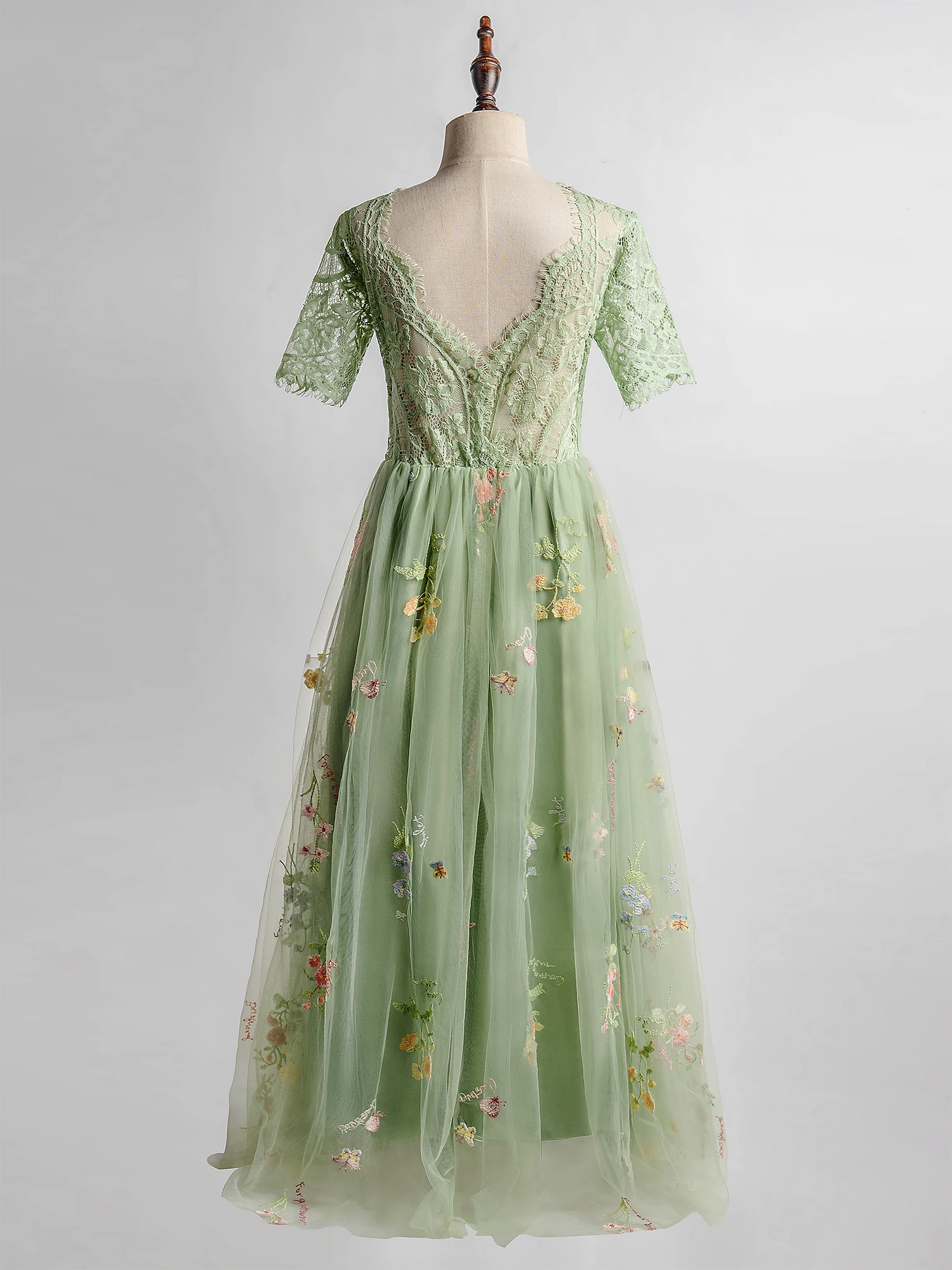 FATAPAESE-Robe en dentelle brodée florale pour filles, dos en V avec jolis bords festonnés, jupe en tulle, robe de demoiselle d'honneur junior, nickel é de fleurs