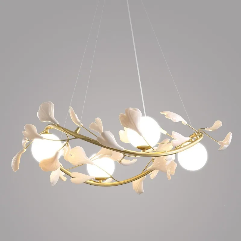Nordic Modern Chandelier Creative Ginkgo Leaf Design Light Luxury Living Room Dining Table Pendant Lamp Simple Restaurant