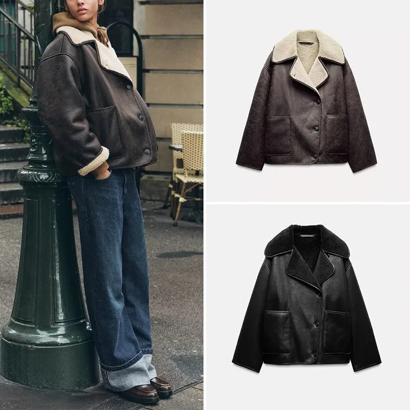 Women's Winter Fashion Jacket Coat Short Length Long Sleeve Double-sided Collar Single-button Closure 3548246