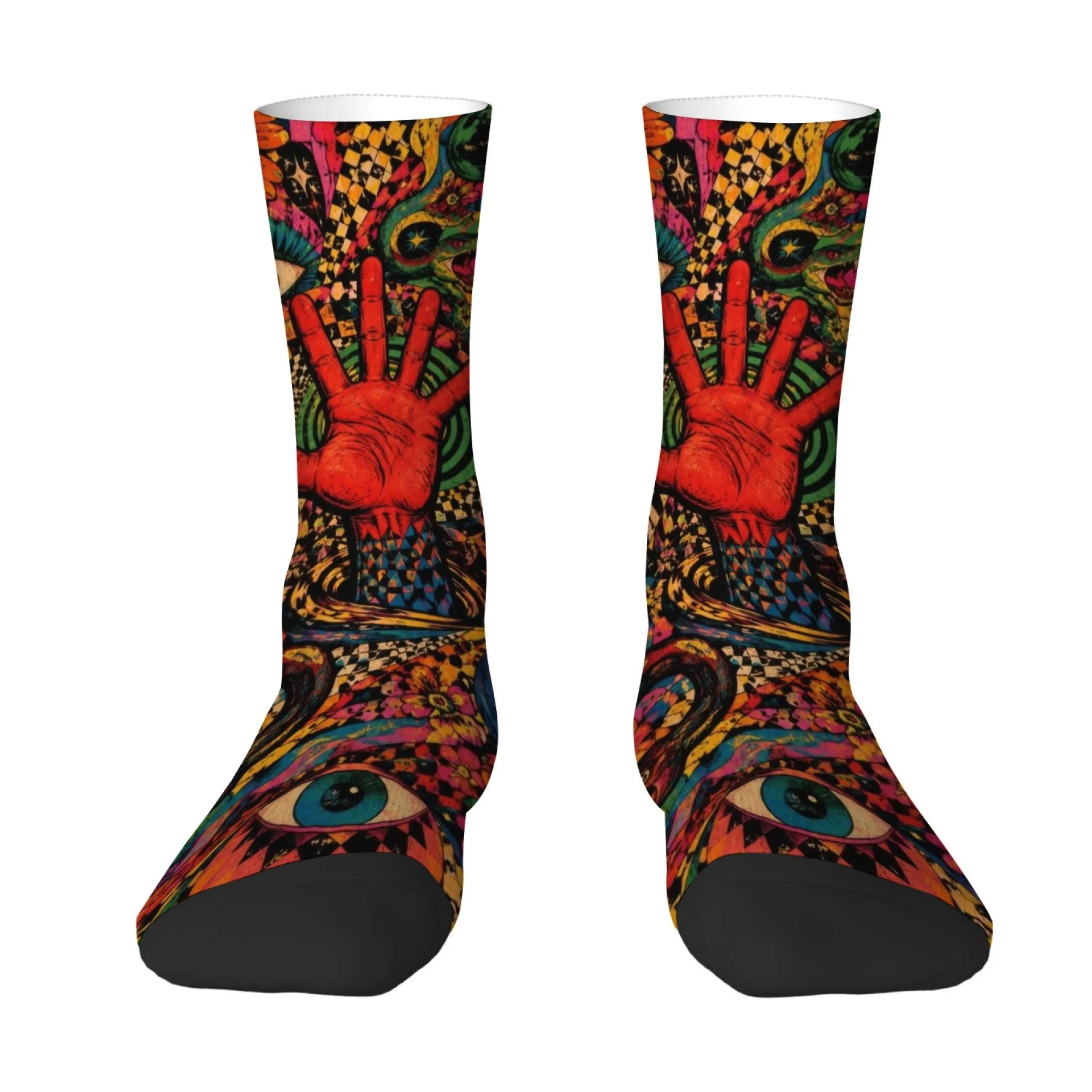 Abstract Hand and Eye Print Men's Socks Comfortable Non-slip Soft Socks Quirky Hip-hop Fashionable Street Outdoor Cycling Socks