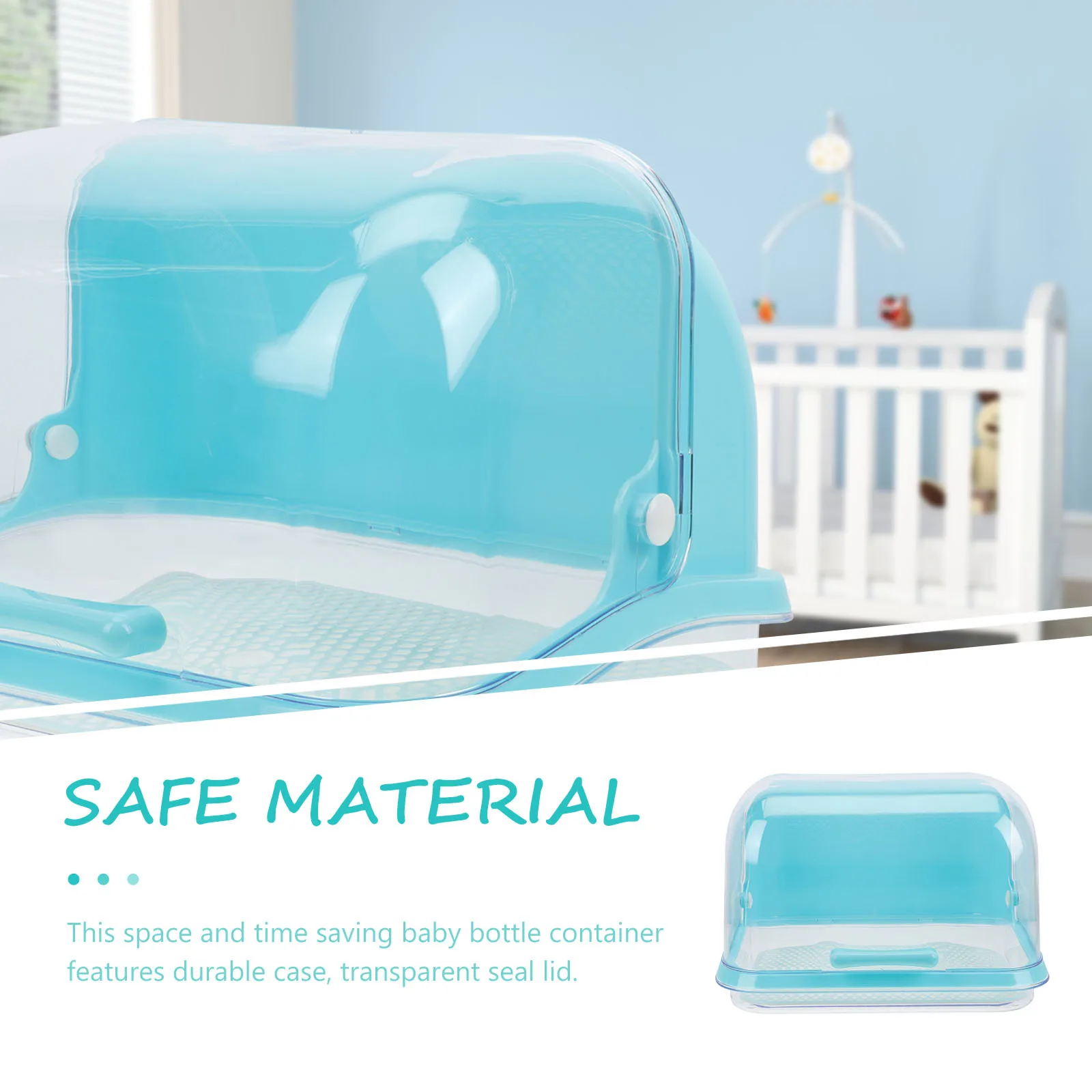 

Baby Bottle Storage Box Blue Compact Drying Organizer Nursery Feeding Bottle Drainer Anti-Dust Container Drying Box