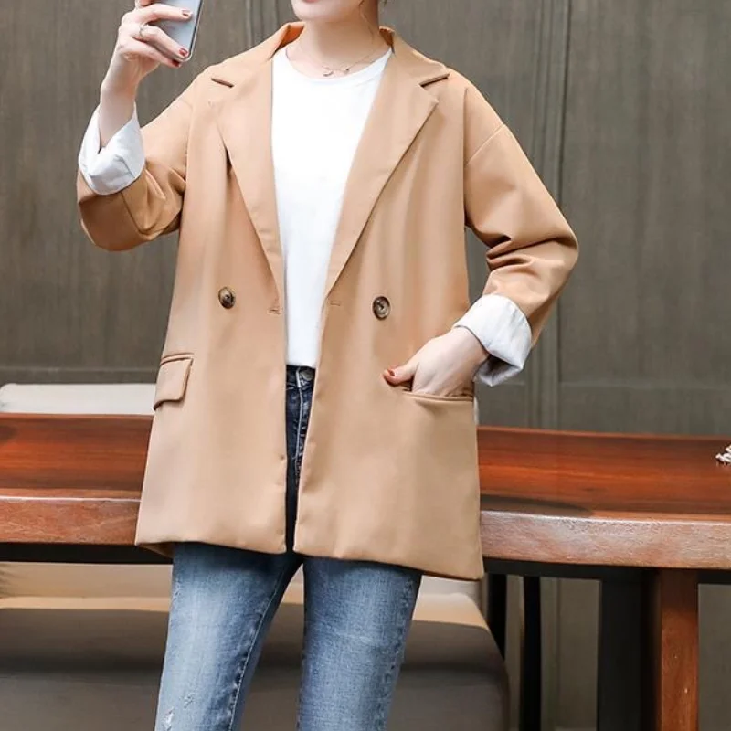 Cotton and Linen Big Button Blazer Women V-Neck Solid Colors Mid-Length Casual Office Blazer Spring Autumn Jacket Boho Large