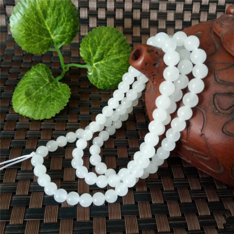 

Sheep Fat Necklace Hotan White Jade 108 Round Bead Pendant with Hanging Cord