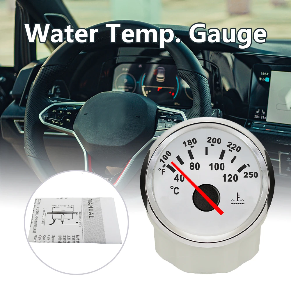 ELING 52mm Water Temp Meter Temperature Gauge Indicator for Engine Motorcycle RV Auto Yacht Boat 12V 24V With Red Backlight