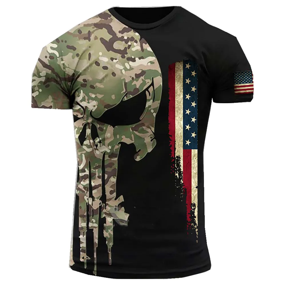 3D Men's Short-sleeved T-shirt Soldier Casual Round Neck Loose Short-sleeved Camouflage Commando Men's Men's Top