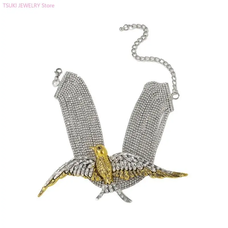 62KE Fashion forward Swallow Necklace with Intricate Layers and Gleaming Jewelry