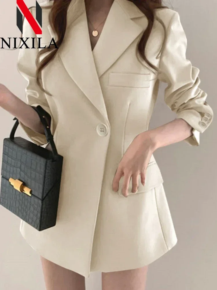 New Spring Autumn Long Style Blazer for Women Outerwears Korean Fashion Office Lady Coats Loose Elegant Women\'s Jacket Clothing