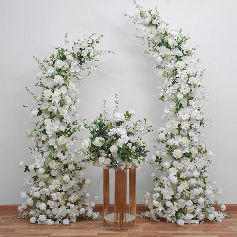 

Horn Moon Shape Arch With Floral Arrangement Wedding Backdrop Stage Flower Stand Table Centerpieces Ball Window Display