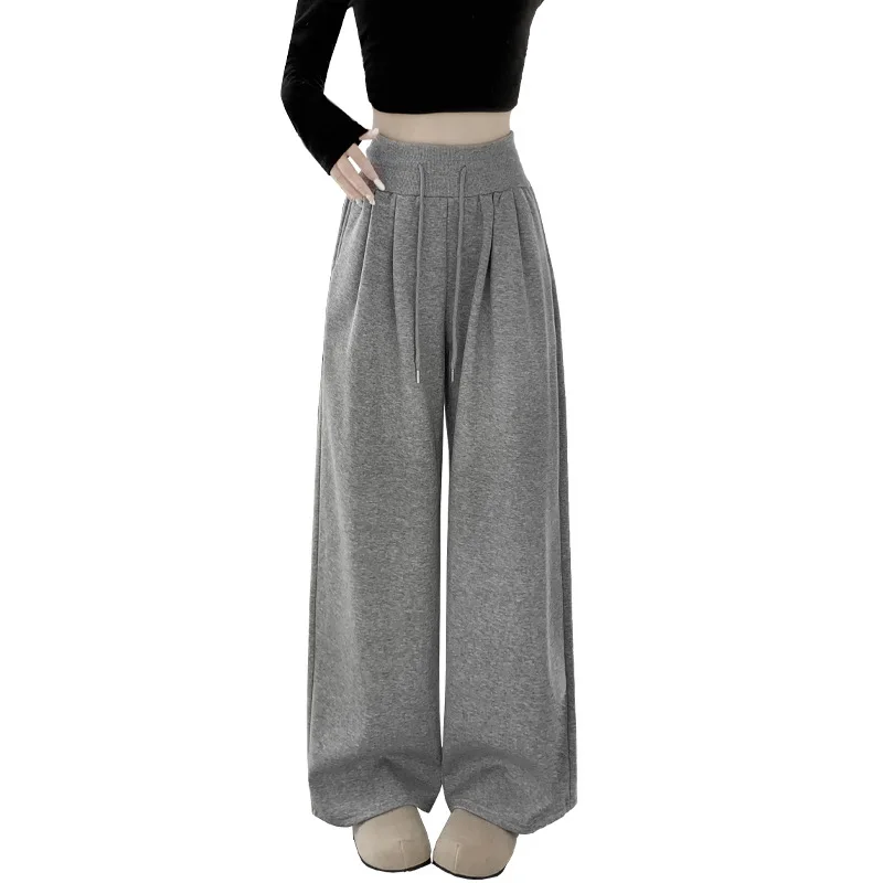 미국 스타일 여성용 스웨트팬츠 가을 신상 하이웨이스트 루즈핏 레저 바지 레이지 스트레이트 팬츠 와이드 팬츠