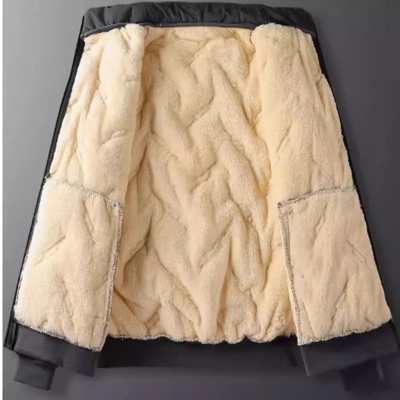 معطف دافئ للرجال من Thiened Fce مبطن من القطن المخملي فضفاض غير رسمي بياقة واقفة للمكتب والعمل في الخريف والشتاء #5